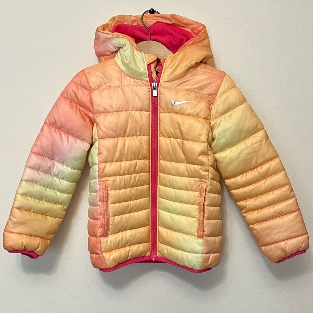Nike • 3T • Just Do It Puffer Jacket Fleece Lined Hood Chest Back Vibrant Bright